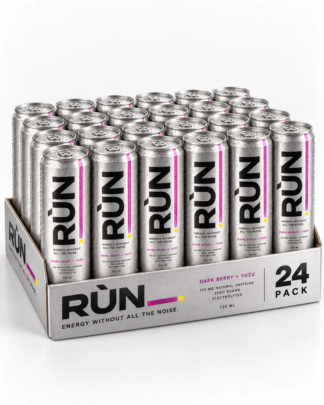 A crate of twenty-four Rùn cans